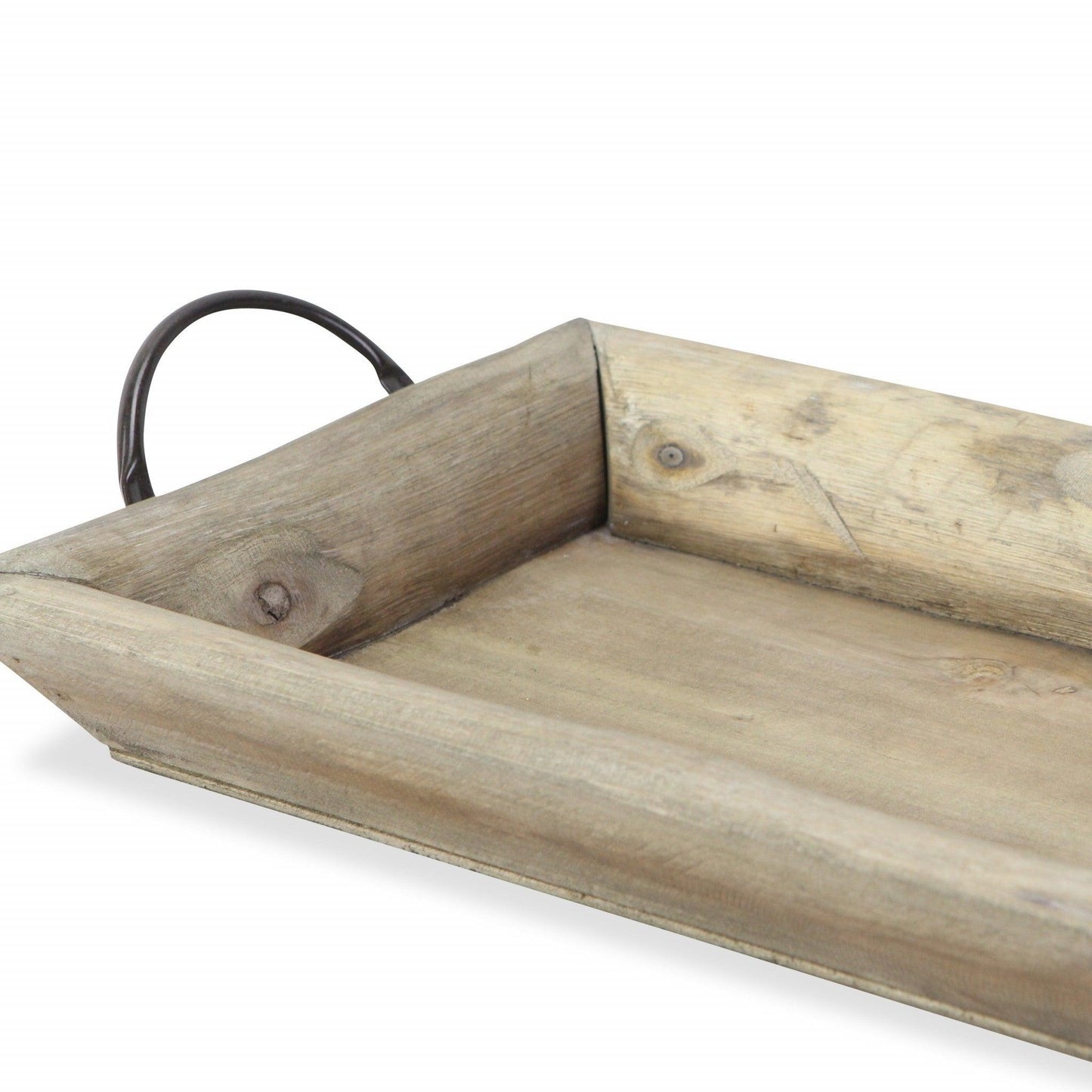 Deep Wooden Tray with Metal Handles - AFS