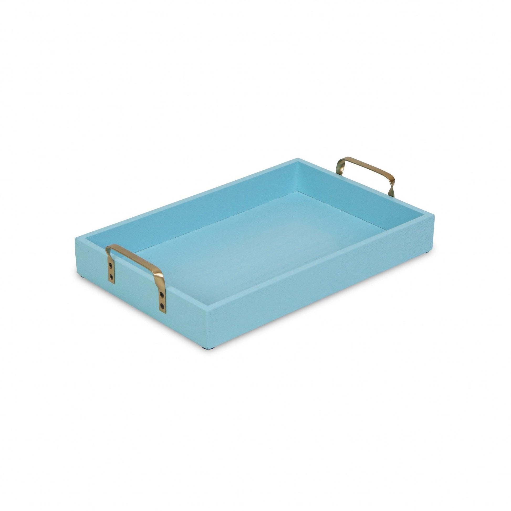 Light Blue Wooden Tray with Gold Handles - AFS