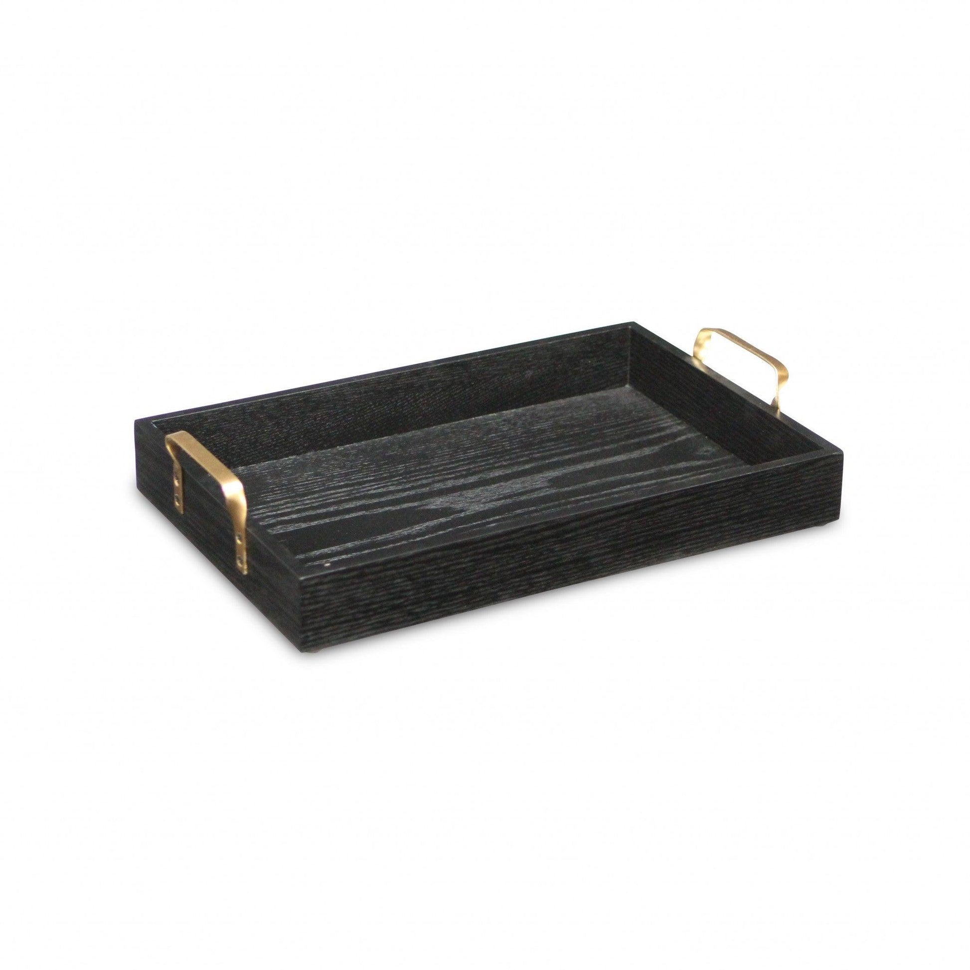 Black Wooden Tray with Gold Handles - AFS