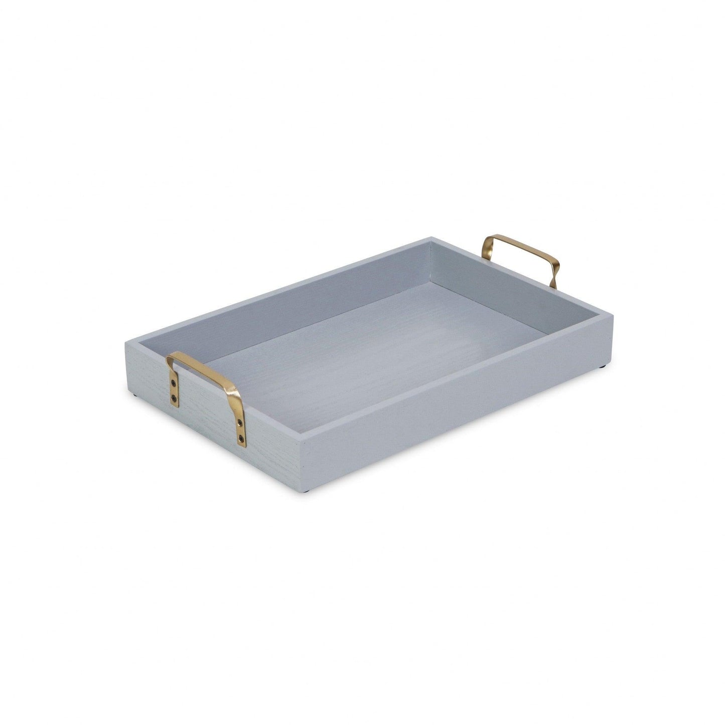 Light Gray Wooden Tray with Gold Handles - AFS