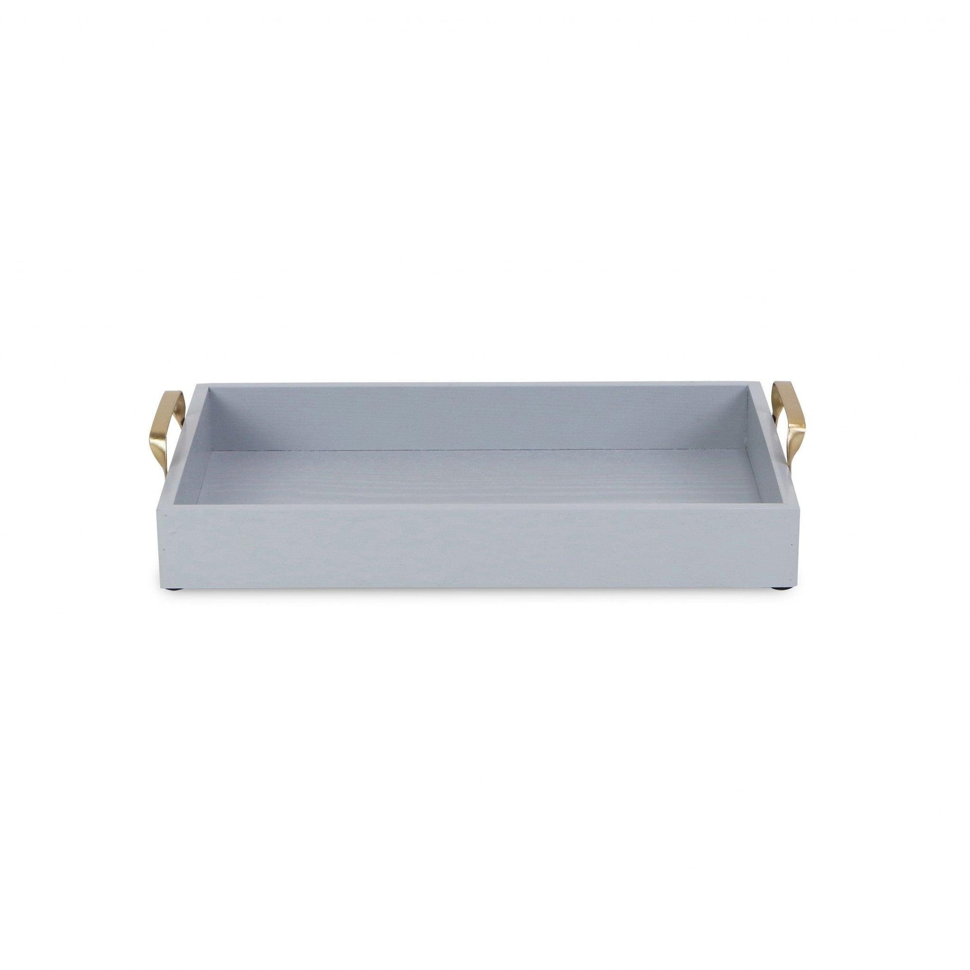 Light Gray Wooden Tray with Gold Handles - AFS