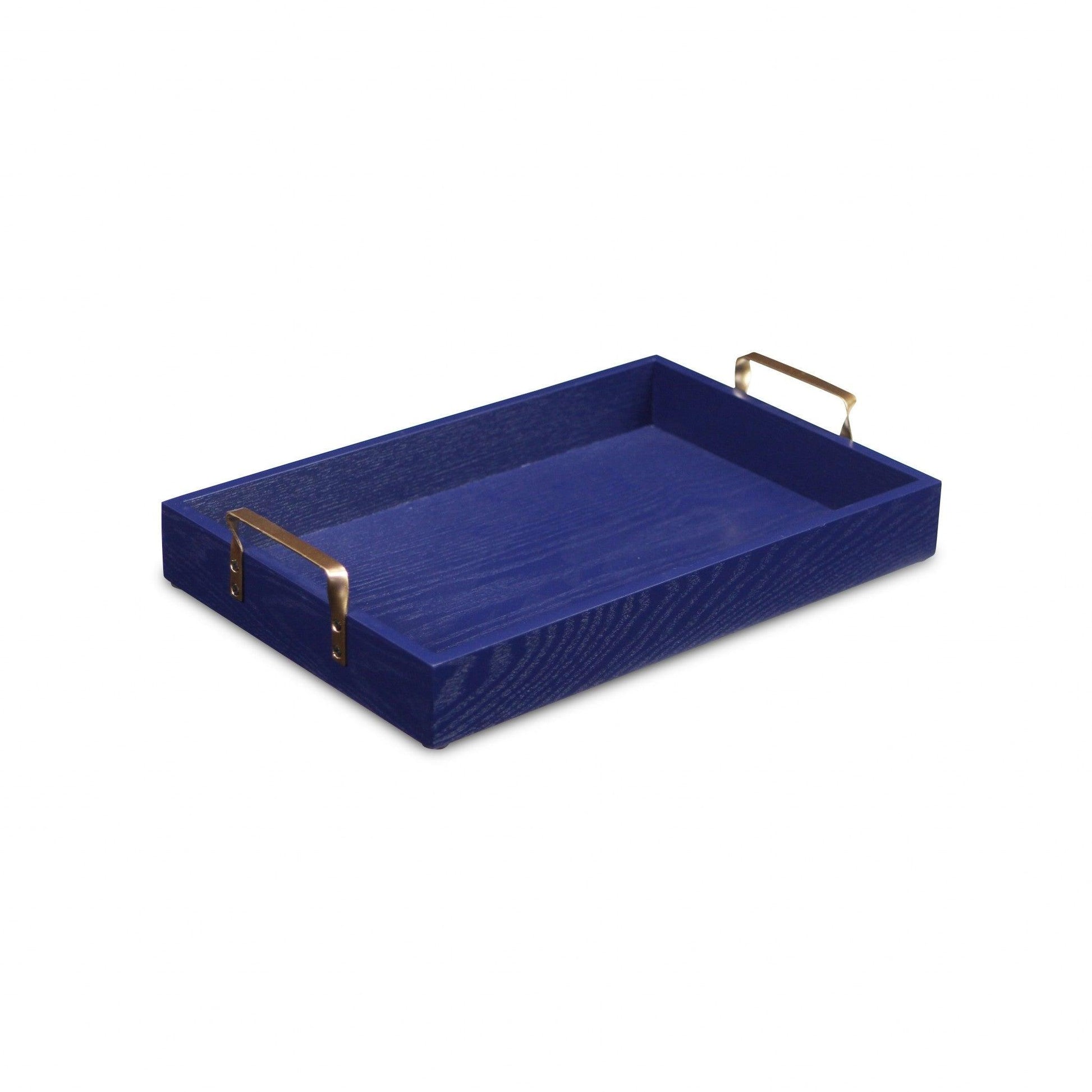 Royal Blue Wooden Tray with Gold Handles - AFS