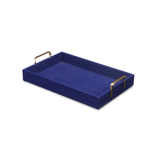 Royal Blue Wooden Tray with Gold Handles - AFS