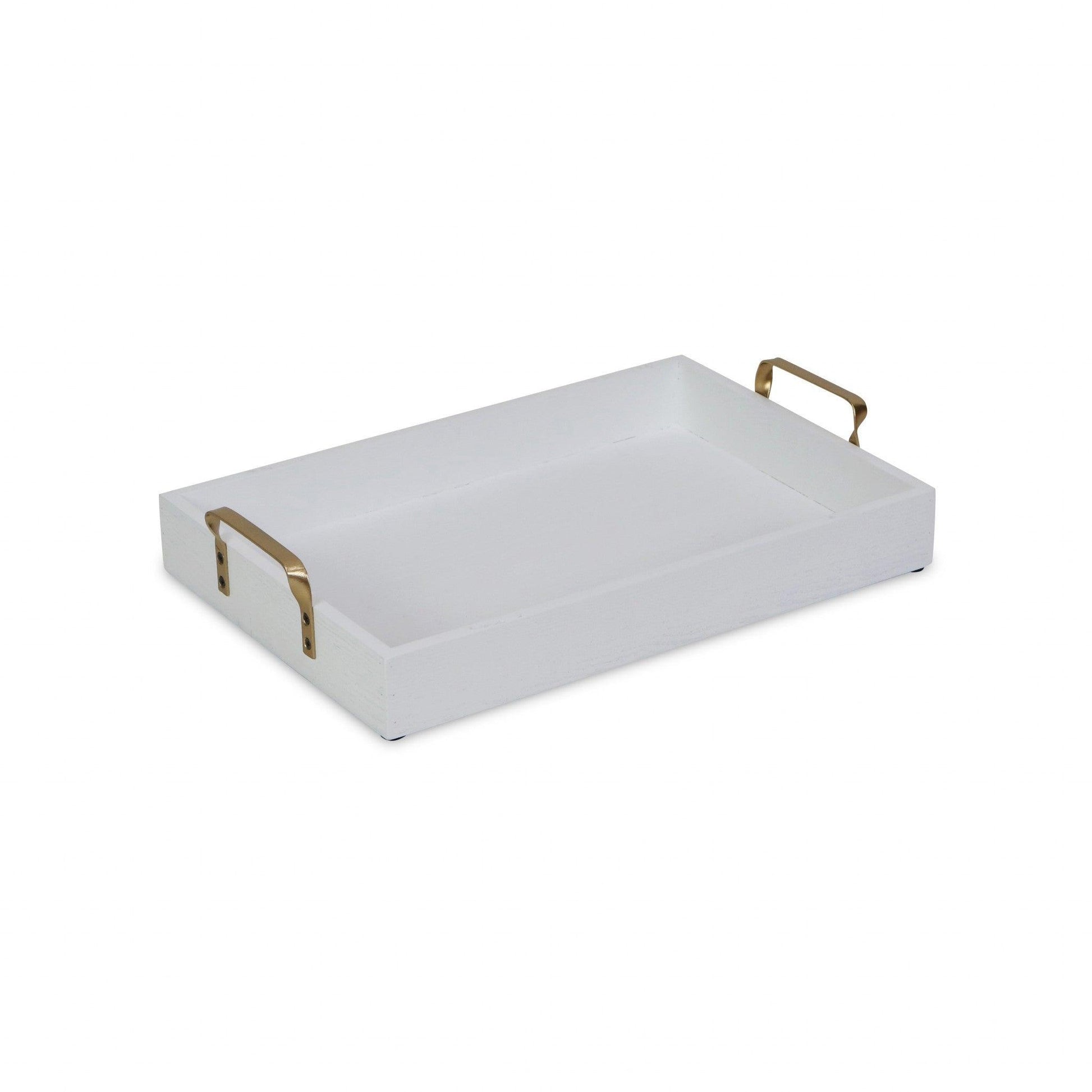 White Wooden Tray with Gold Handles - AFS