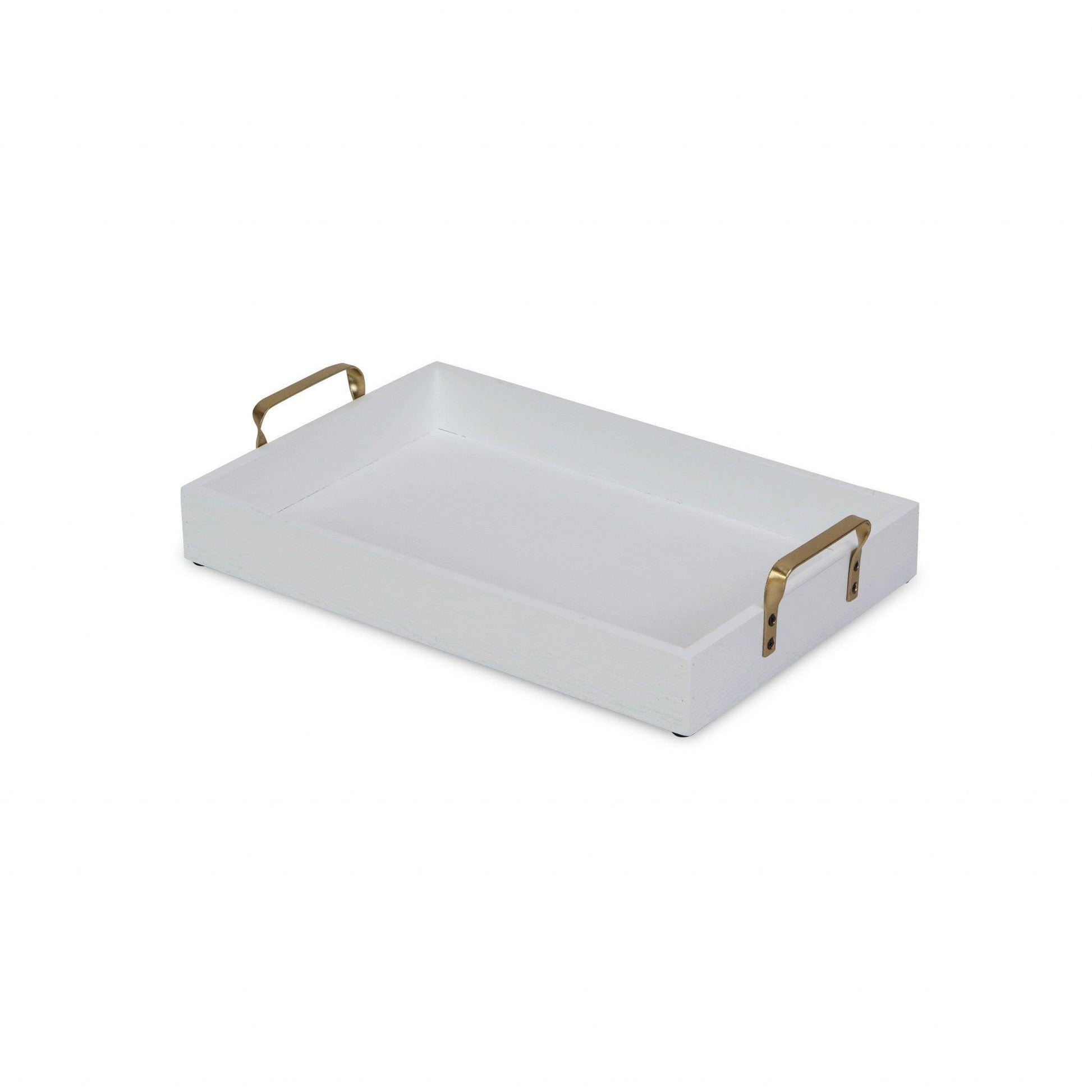 White Wooden Tray with Gold Handles - AFS