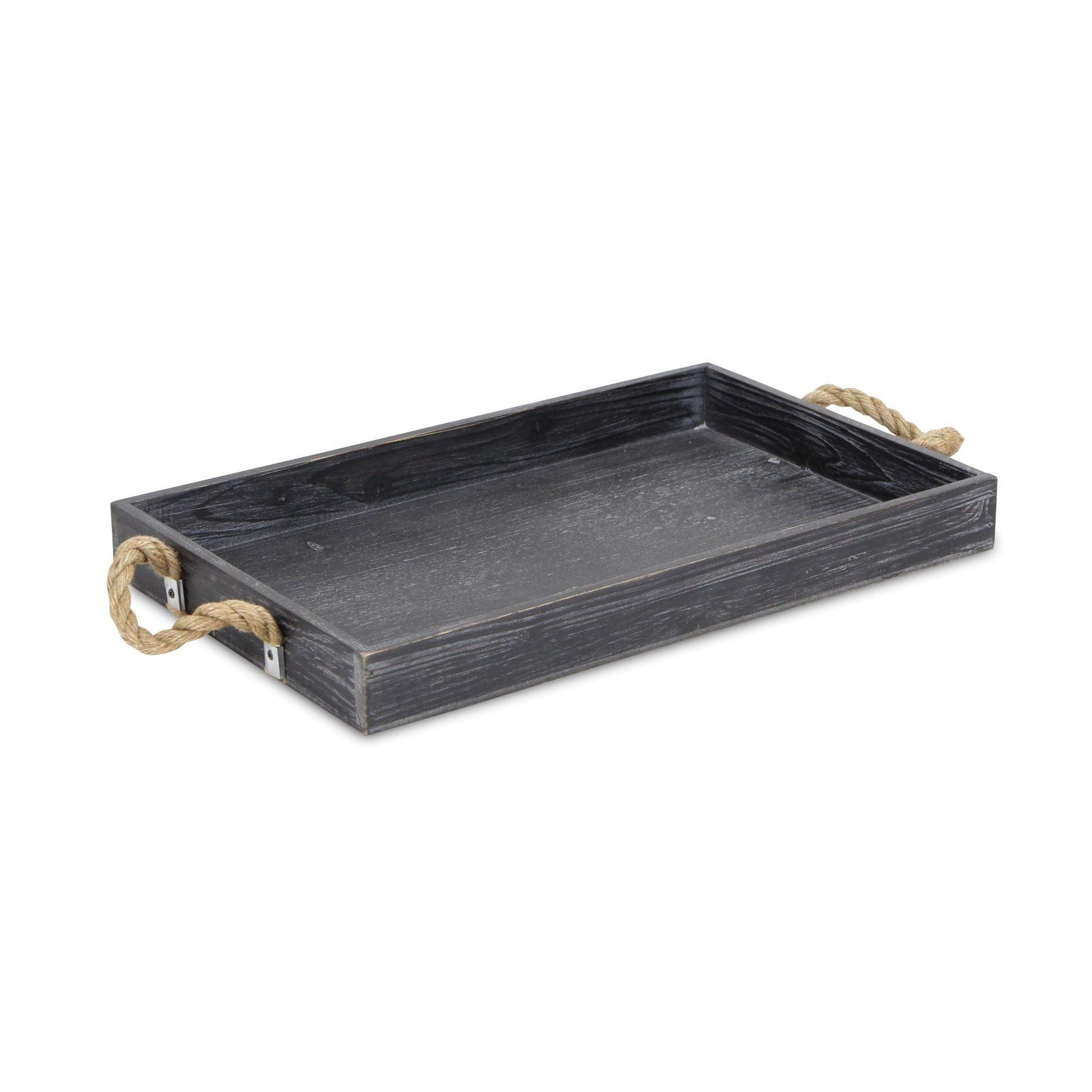 Black Wooden Tray with Rope Handles - AFS