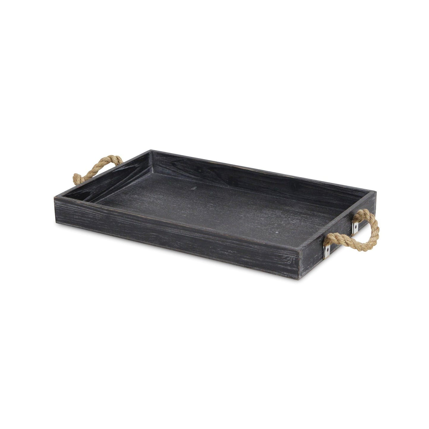 Black Wooden Tray with Rope Handles - AFS