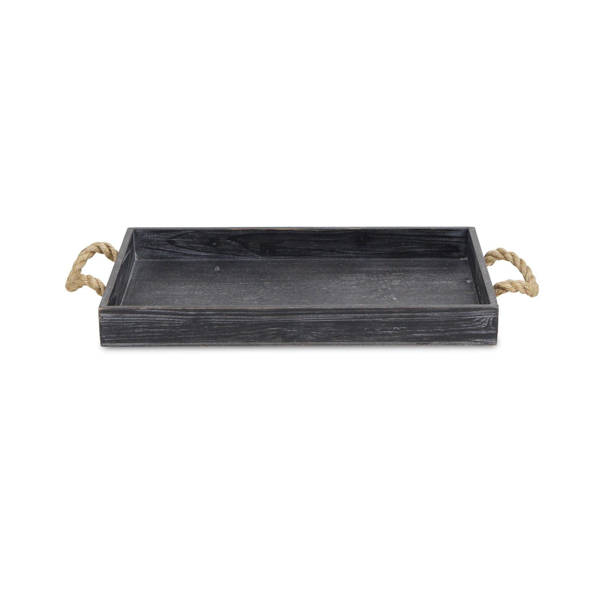 Black Wooden Tray with Rope Handles - AFS