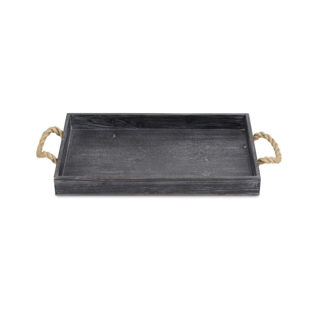 Black Wooden Tray with Rope Handles - AFS