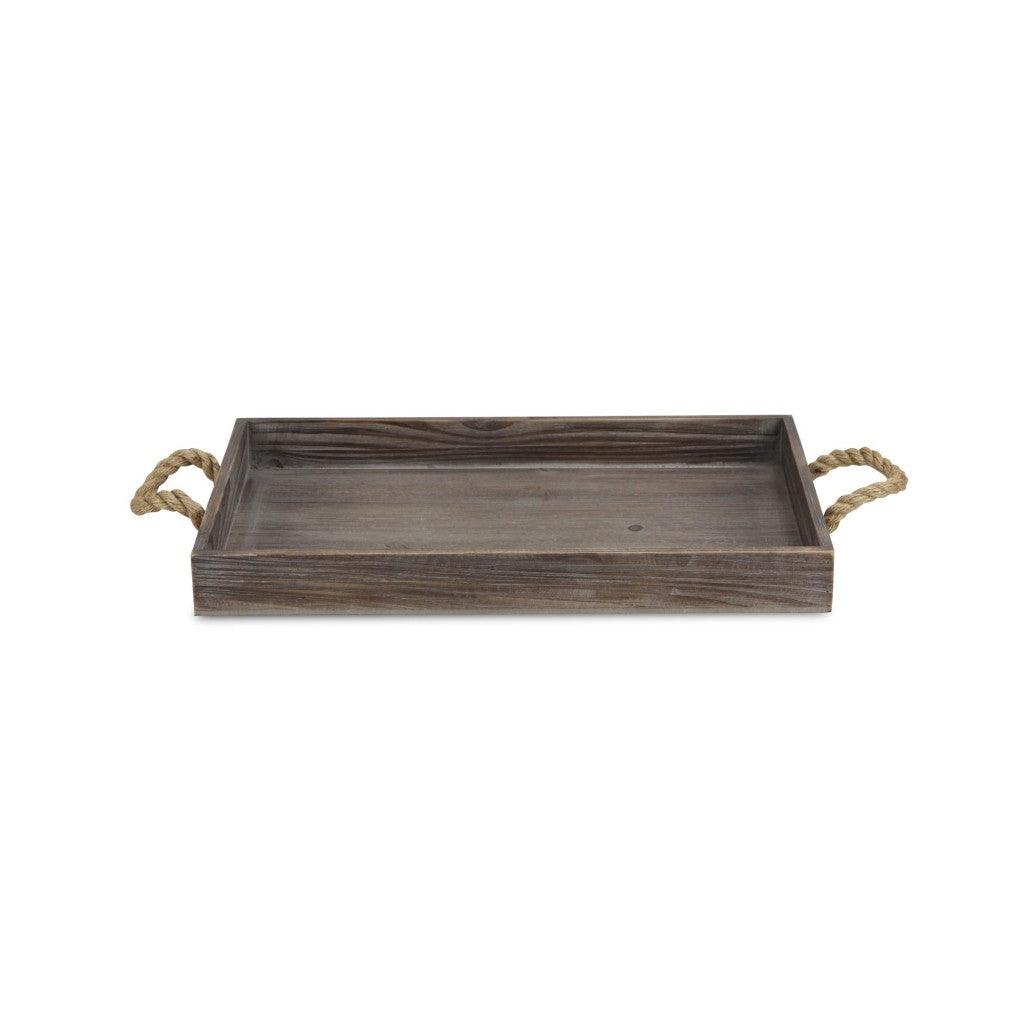 Dark Brown Wooden Tray with Rope Handles - AFS