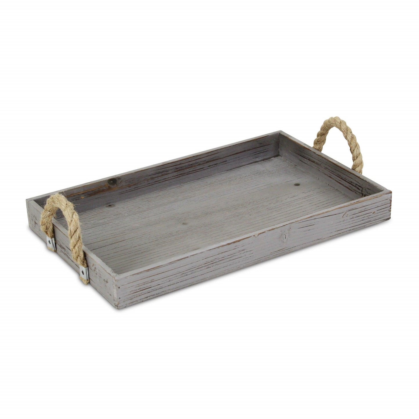 Gray Wooden Tray with Rope Handles - AFS