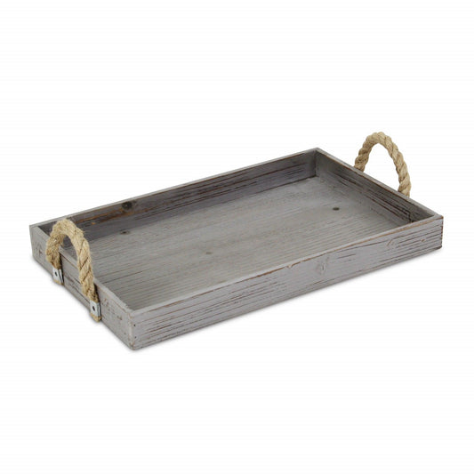 Gray Wooden Tray with Rope Handles - AFS