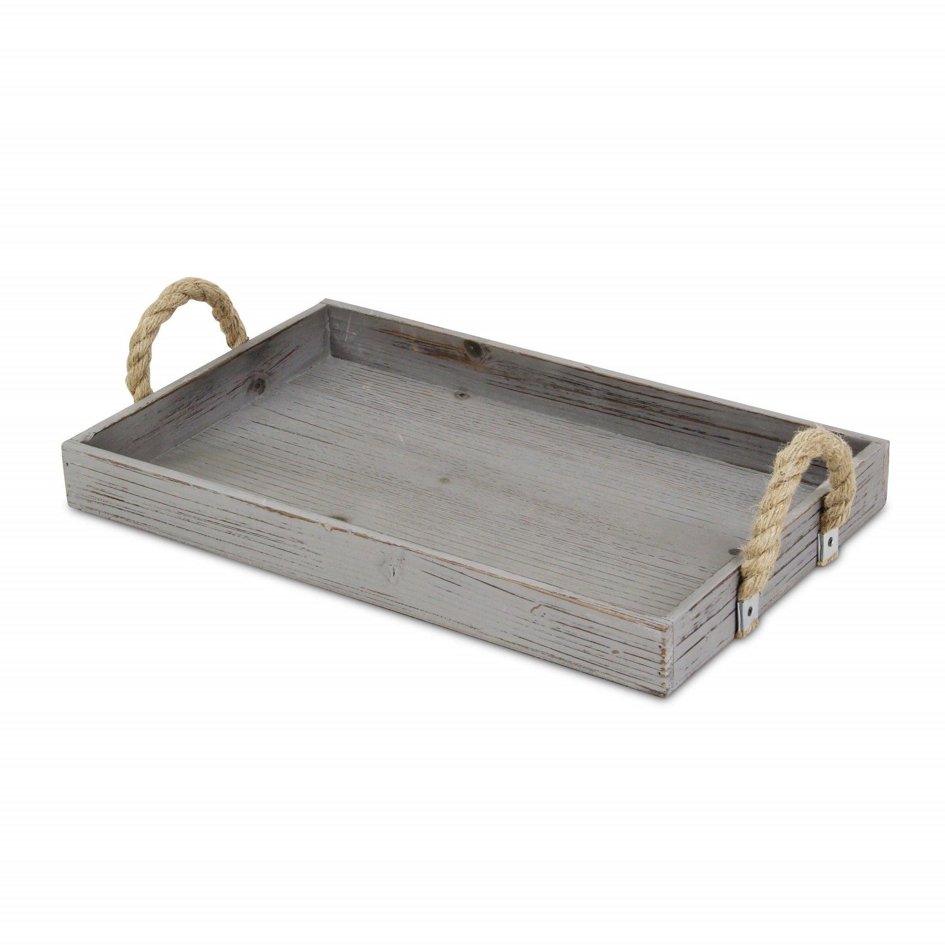 Gray Wooden Tray with Rope Handles - AFS