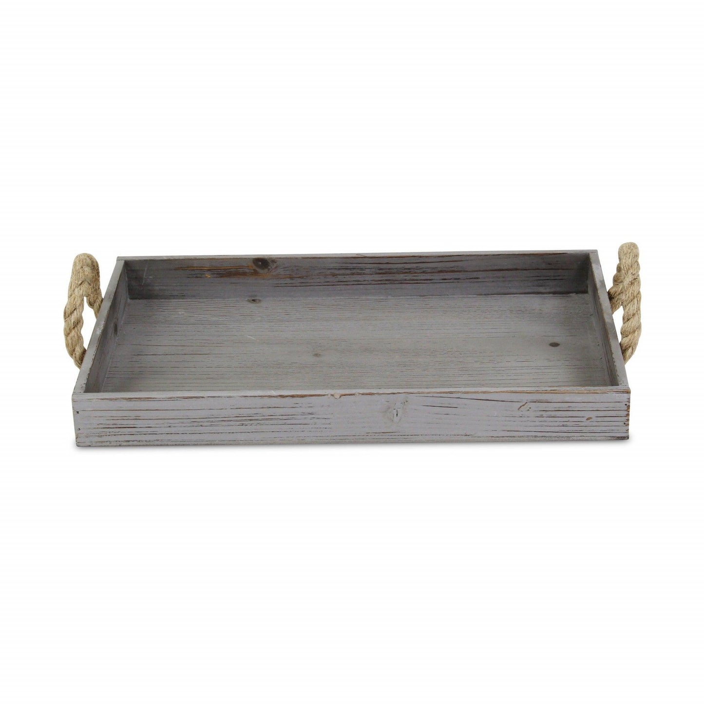 Gray Wooden Tray with Rope Handles - AFS