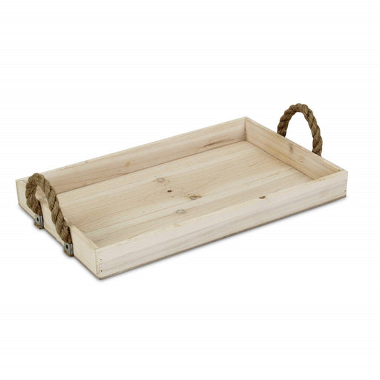 Natural Wooden Tray with Rope Handles - AFS