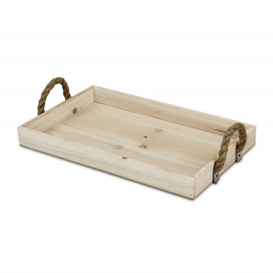 Natural Wooden Tray with Rope Handles - AFS