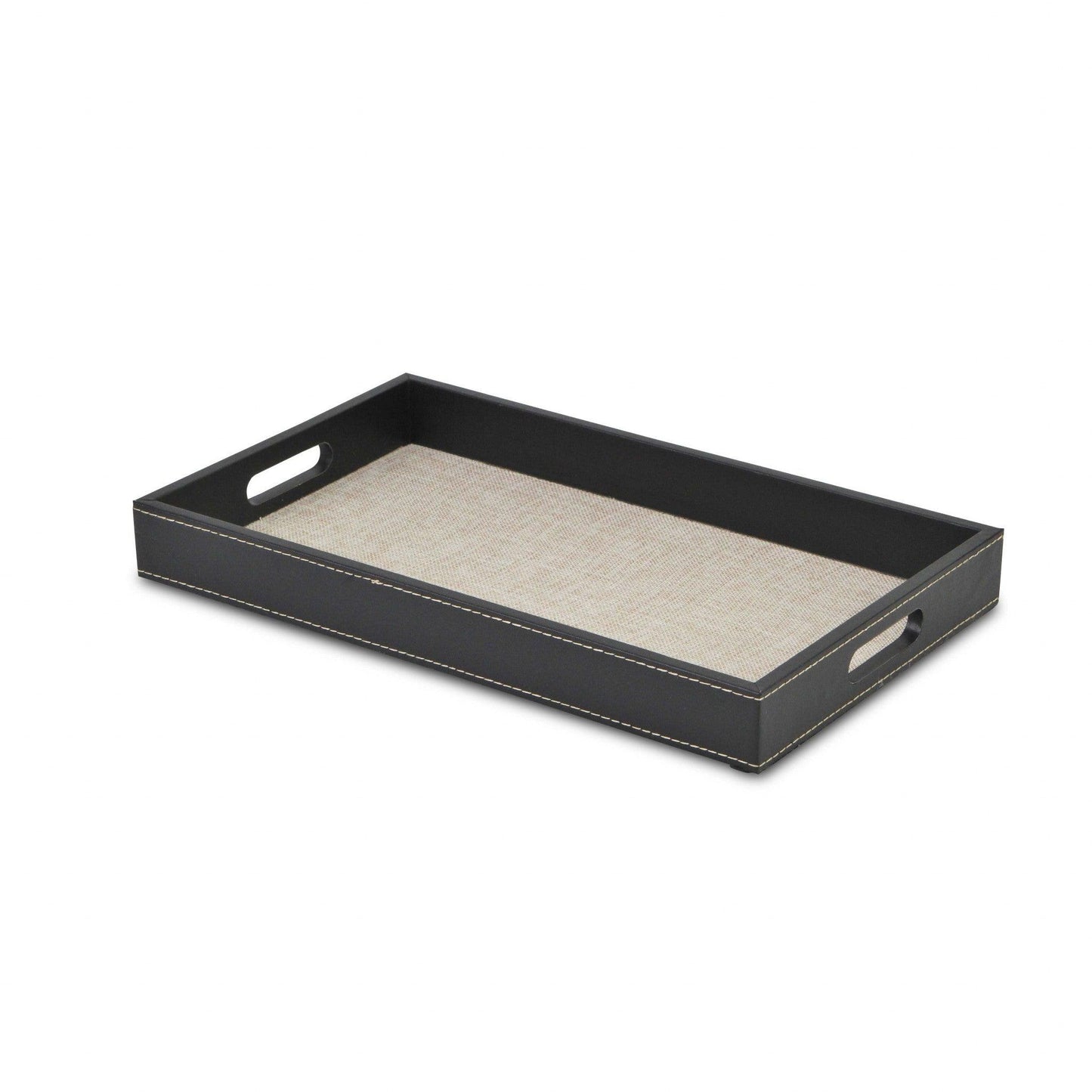 Black and Cream Faux Leather and Linen Serving Tray - AFS