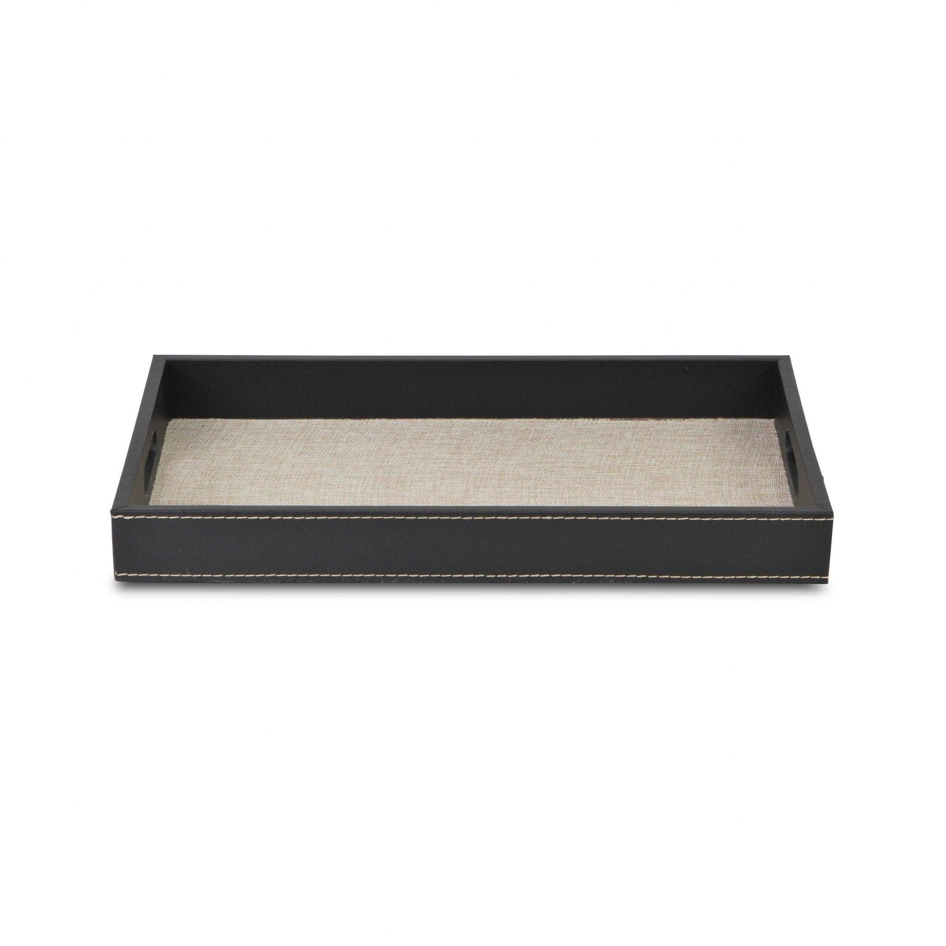 Black and Cream Faux Leather and Linen Serving Tray - AFS