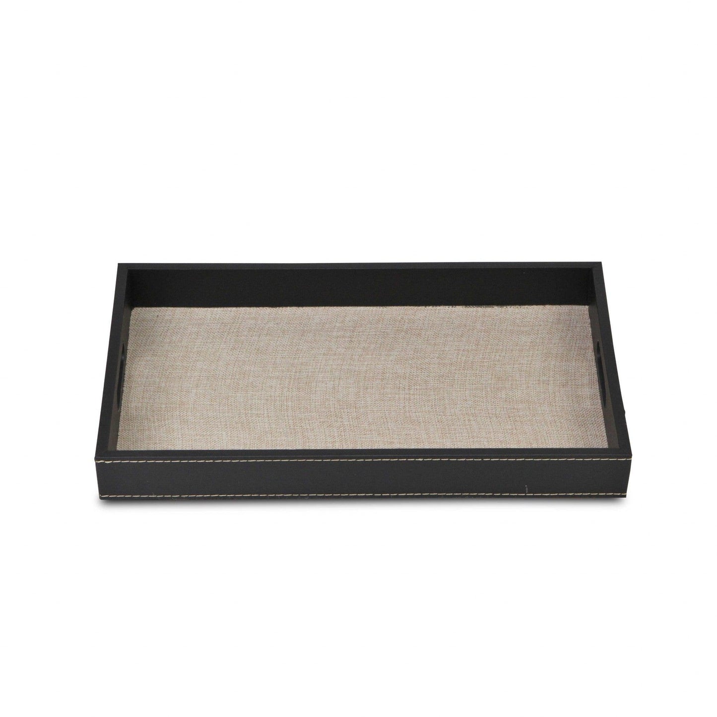 Black and Cream Faux Leather and Linen Serving Tray - AFS