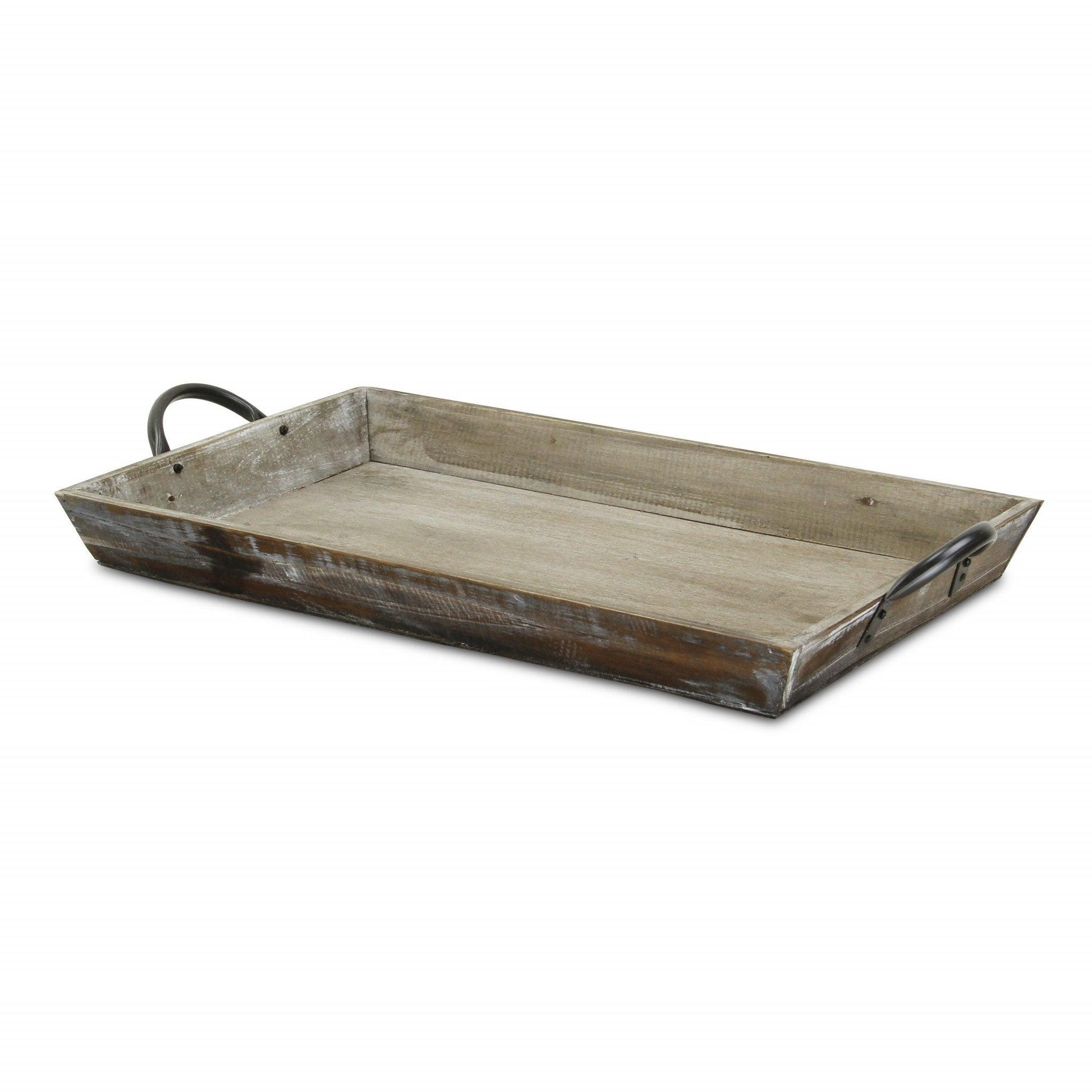 Wooden Serving Tray with Metal Handles - AFS