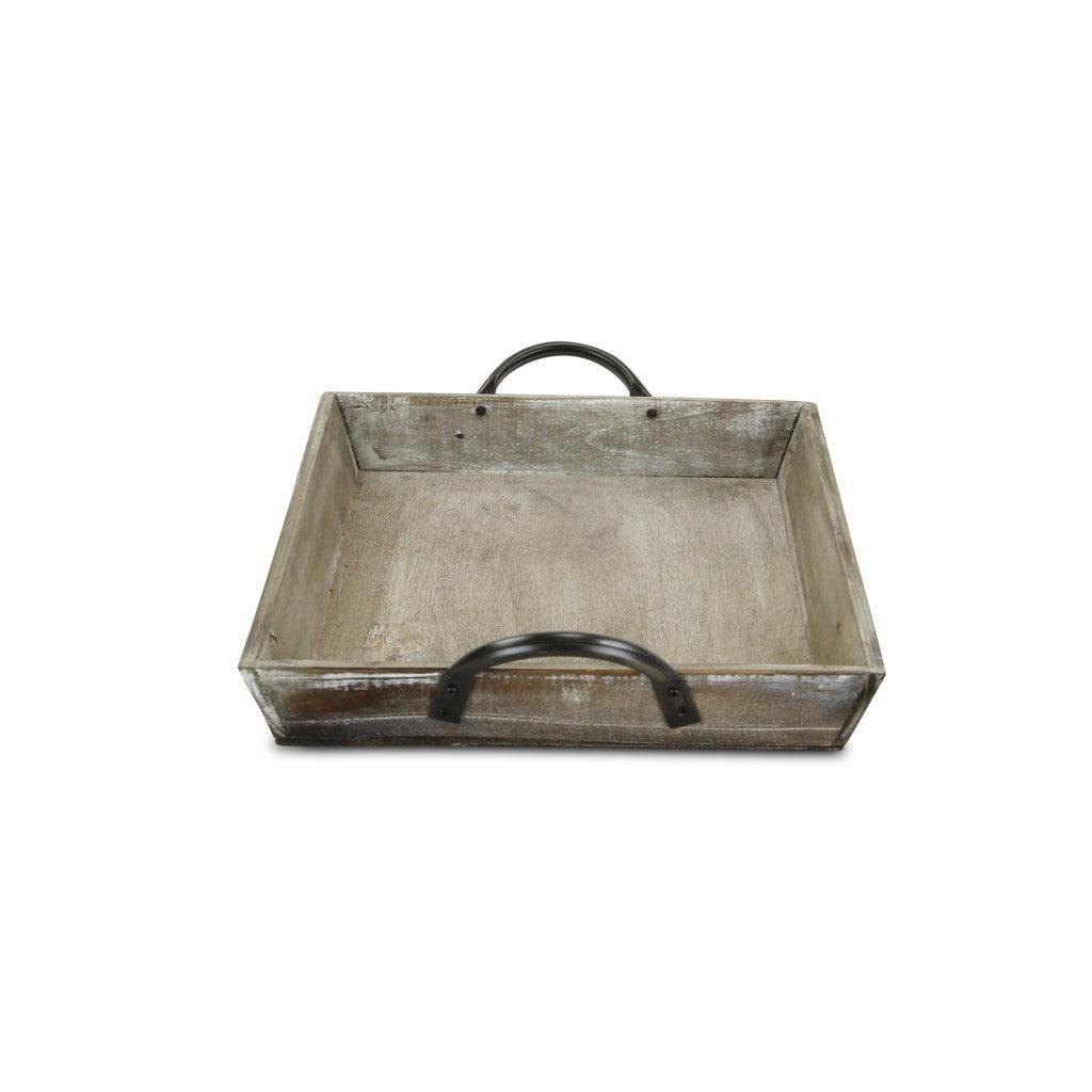 Wooden Serving Tray with Metal Handles - AFS