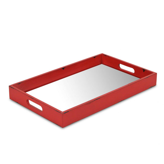 Red Wooden Mirrored Serving Tray - AFS