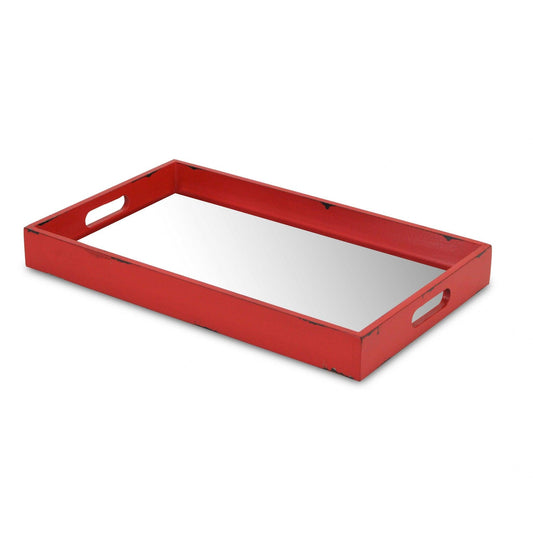 Red Wooden Mirrored Serving Tray - AFS