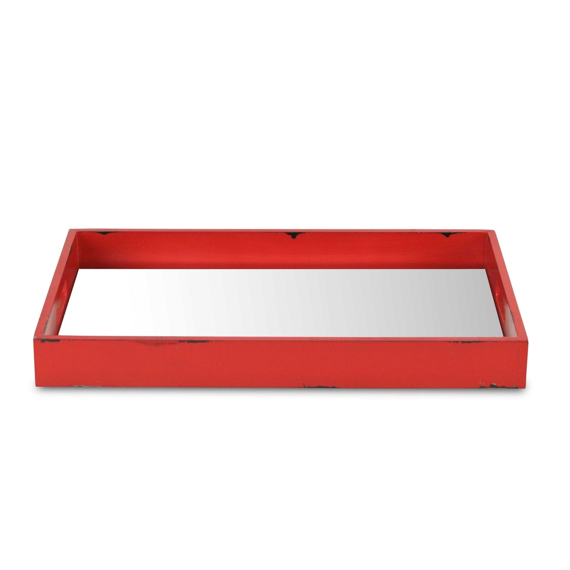 Red Wooden Mirrored Serving Tray - AFS