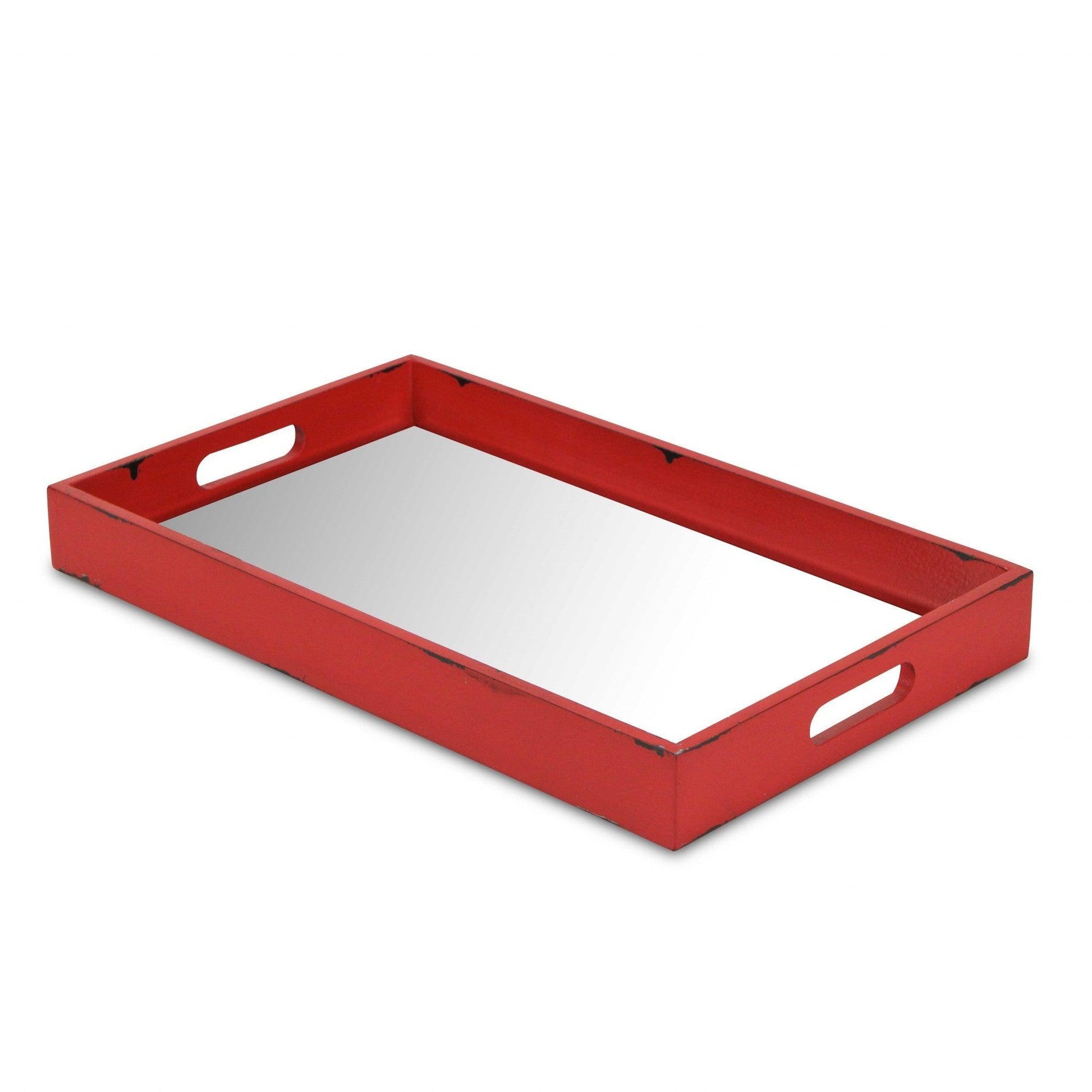 Red Wooden Mirrored Serving Tray - AFS