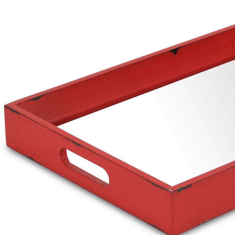 Red Wooden Mirrored Serving Tray - AFS