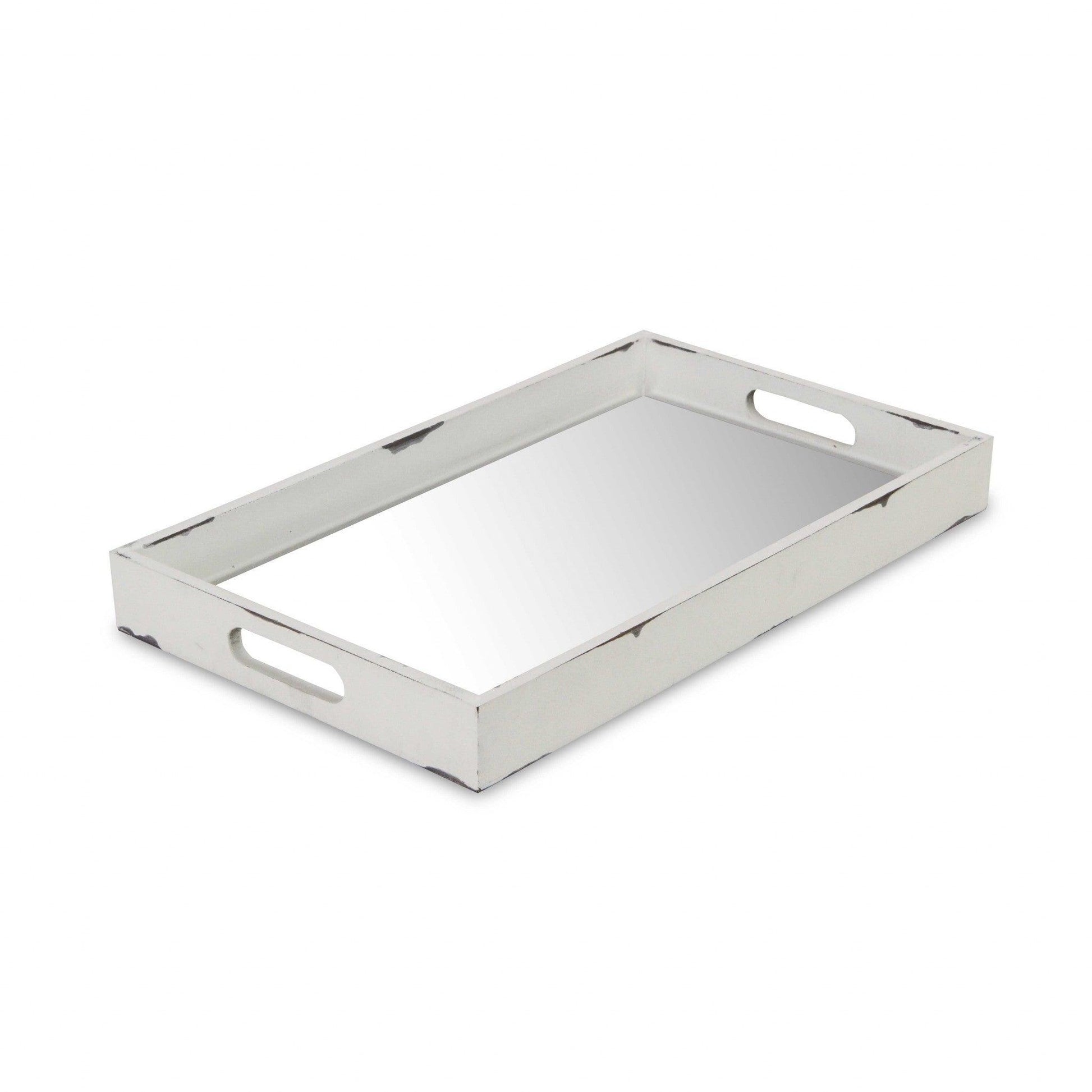 White Wooden Mirrored Serving Tray - AFS