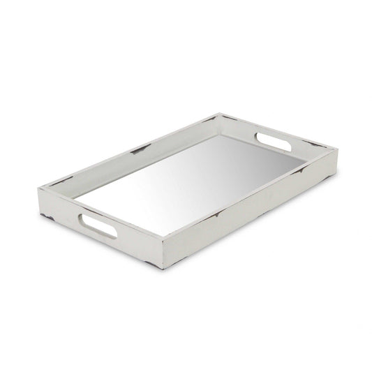 White Wooden Mirrored Serving Tray - AFS