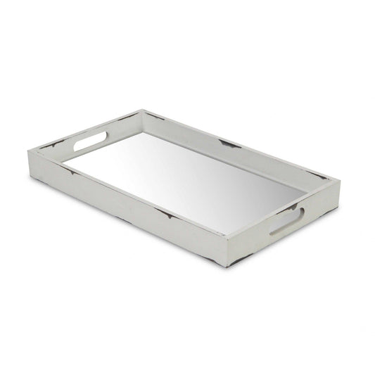 White Wooden Mirrored Serving Tray - AFS