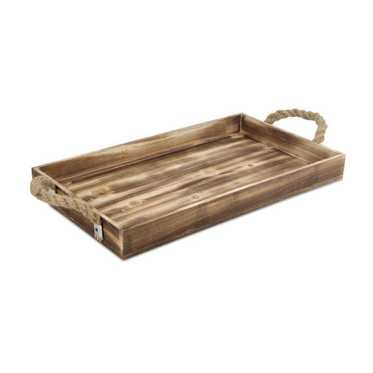 Brown Wooden Tray with Rope Handles - AFS