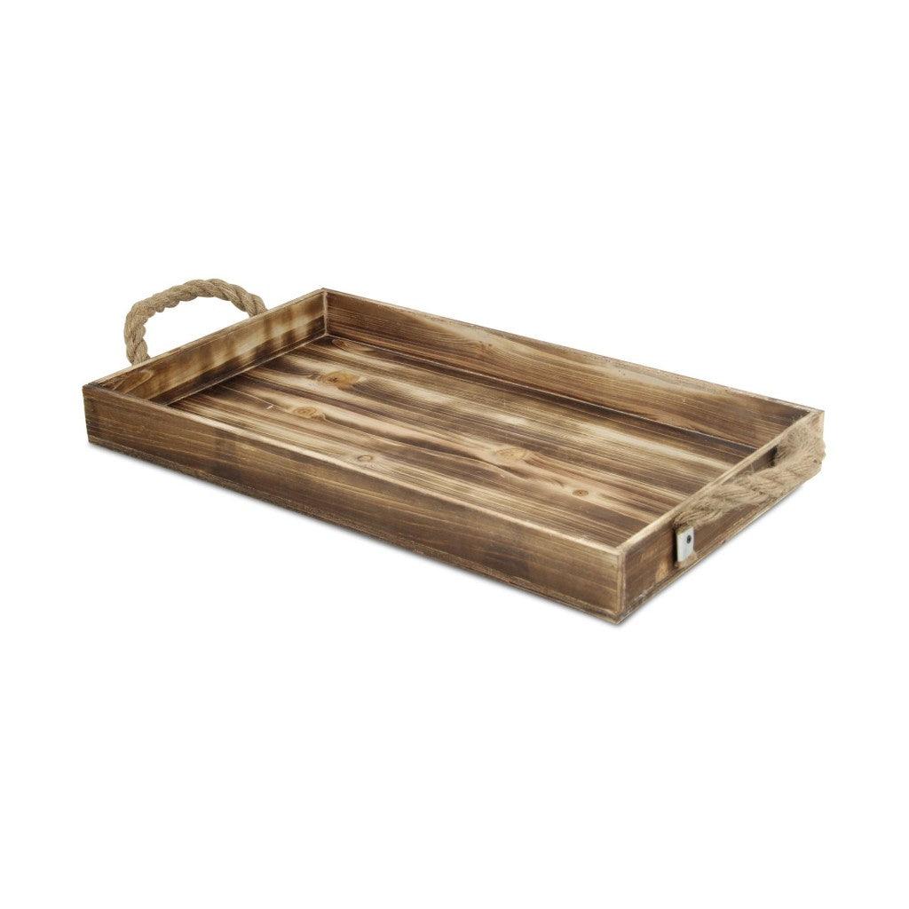 Brown Wooden Tray with Rope Handles - AFS