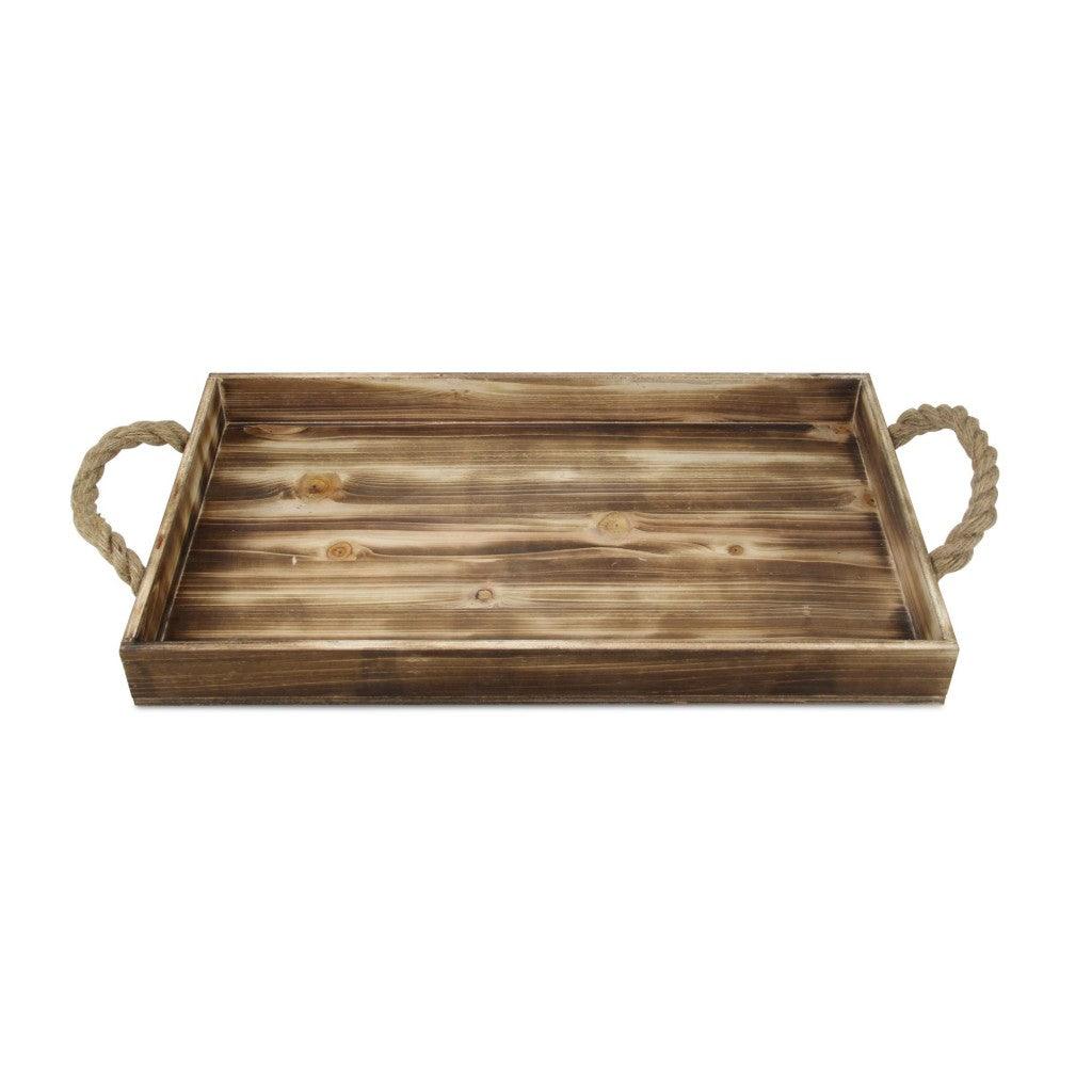 Brown Wooden Tray with Rope Handles - AFS