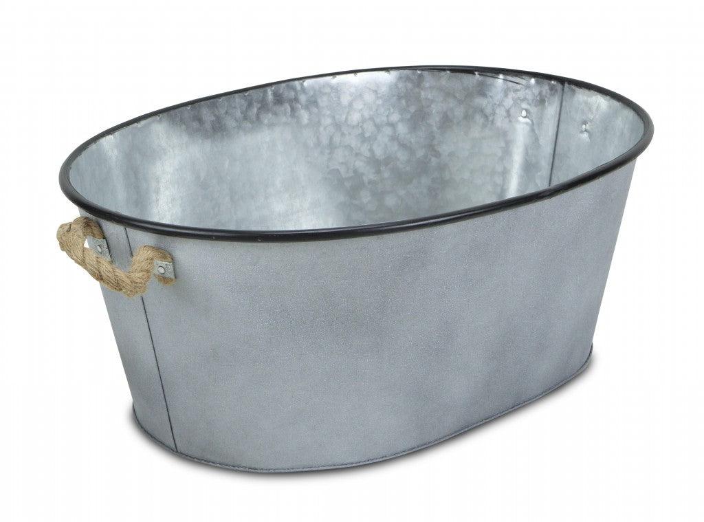 Farmhouse Silver Metal Bucket with Rope Handles - AFS