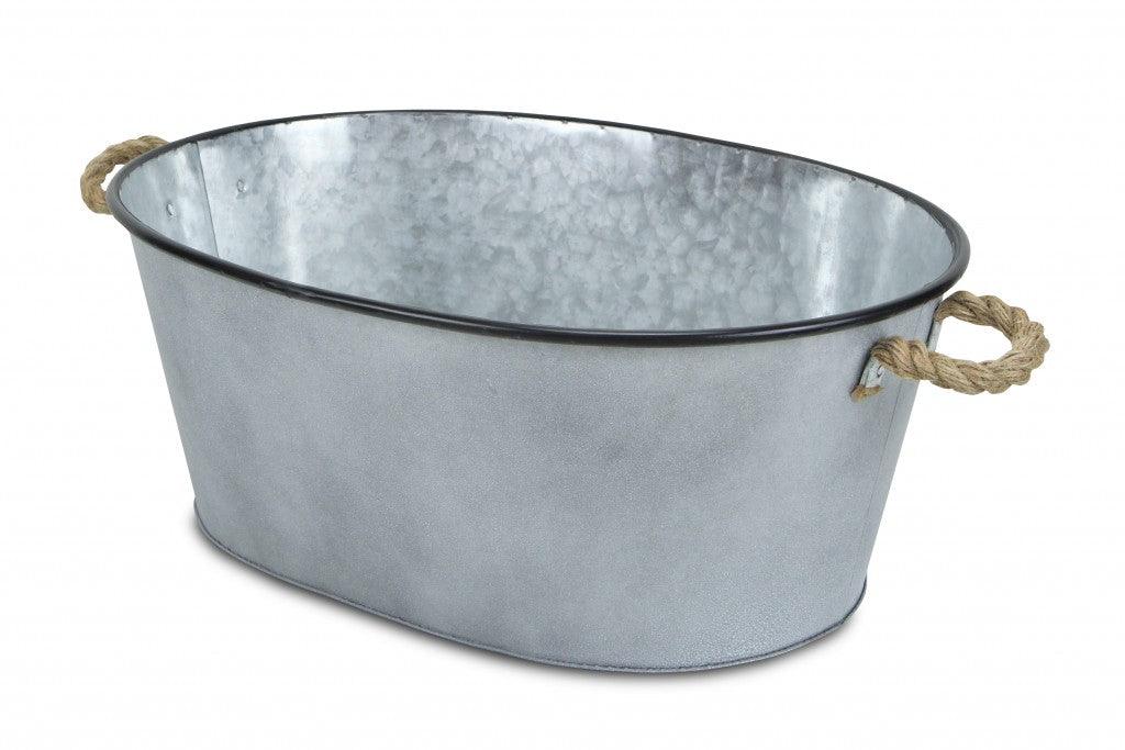 Farmhouse Silver Metal Bucket with Rope Handles - AFS