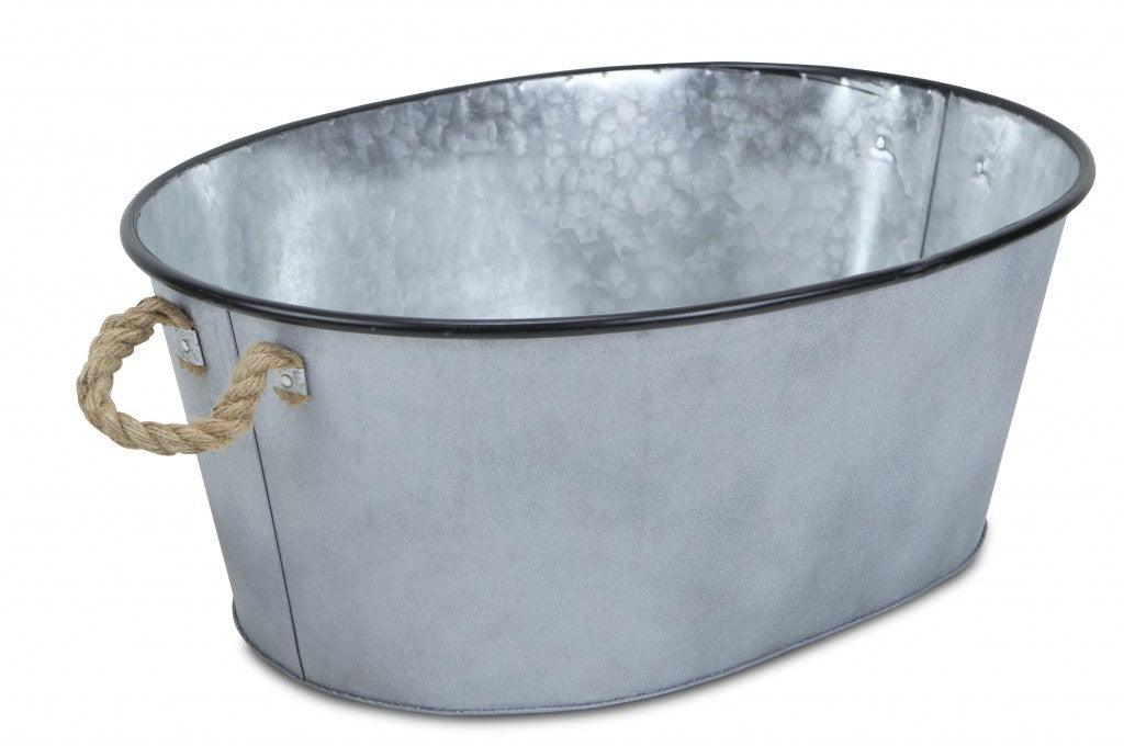 Farmhouse Silver Metal Bucket with Rope Handles - AFS