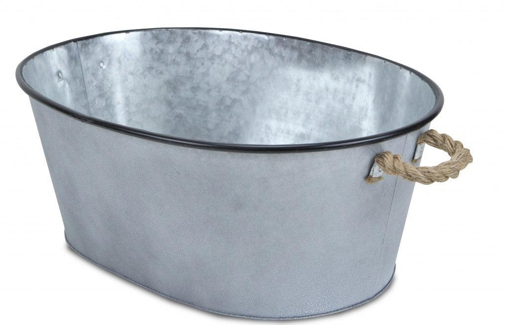 Farmhouse Silver Metal Bucket with Rope Handles - AFS