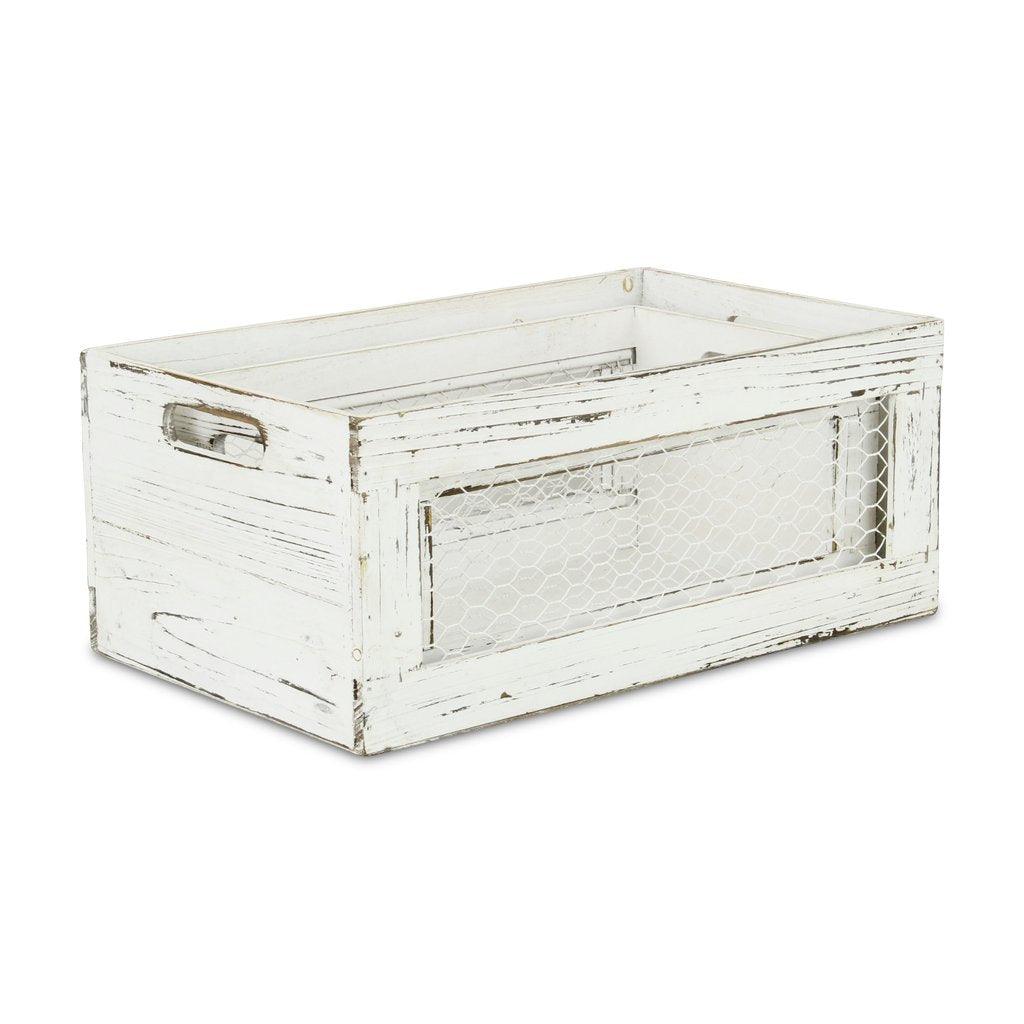 Set of Two Rustic Whitewash Chicken Wire Sides Wooden Crates - AFS