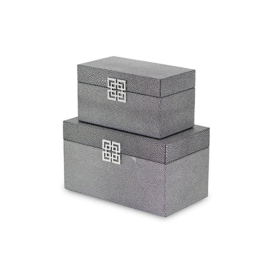 Set of Two Gray Wooden Boxes - AFS