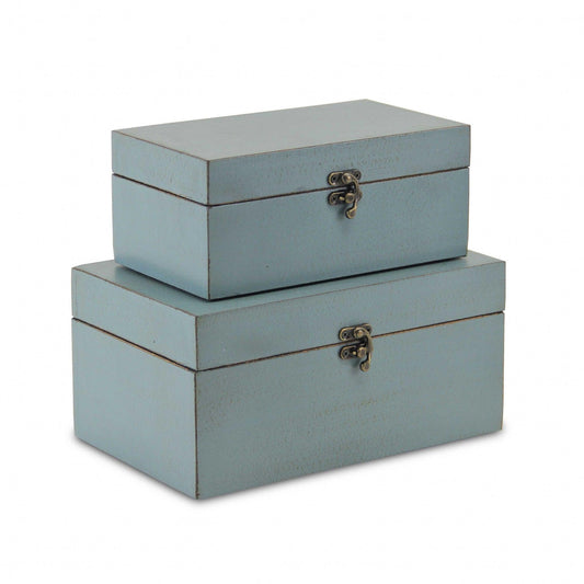 Set of Two Pale Blue Wooden Storage Boxes - AFS