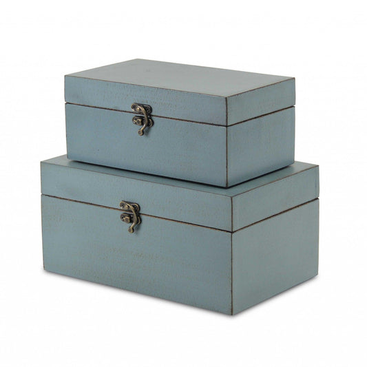 Set of Two Pale Blue Wooden Storage Boxes - AFS