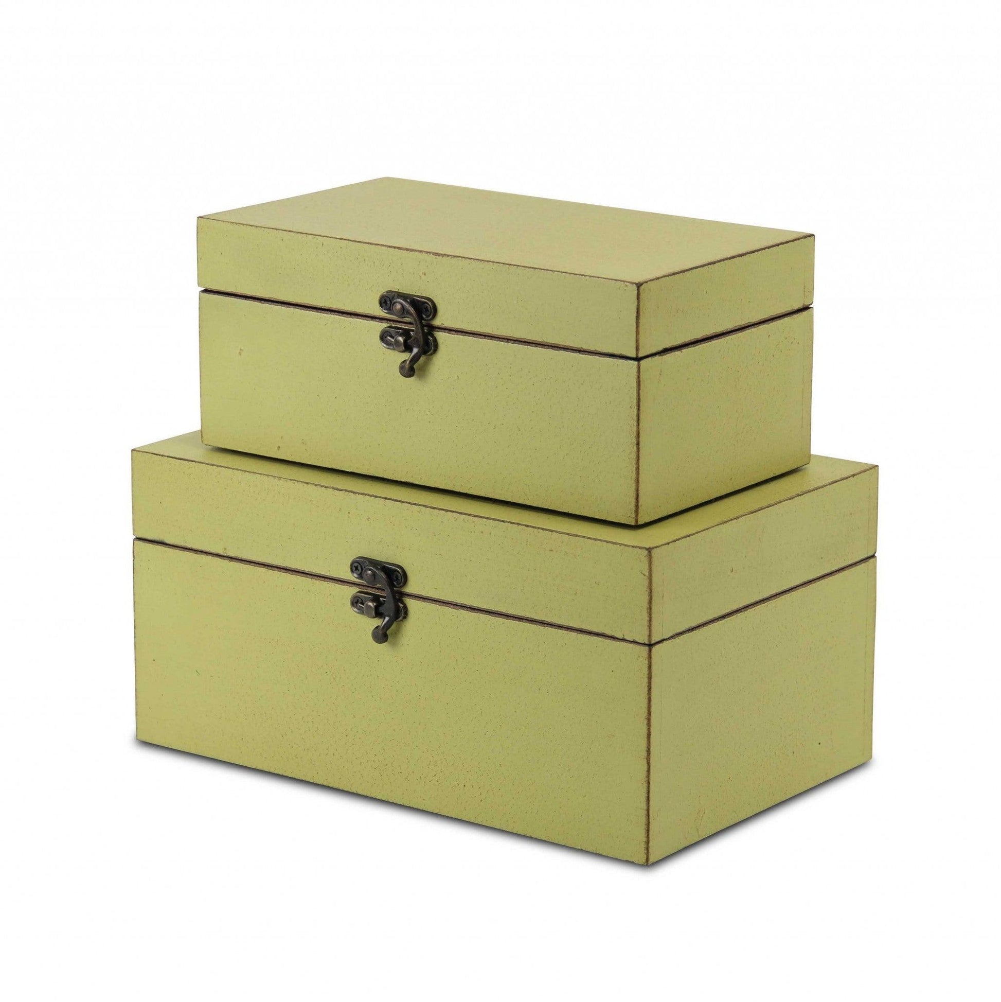 Set of Two light Green Wooden Storage Boxes - AFS