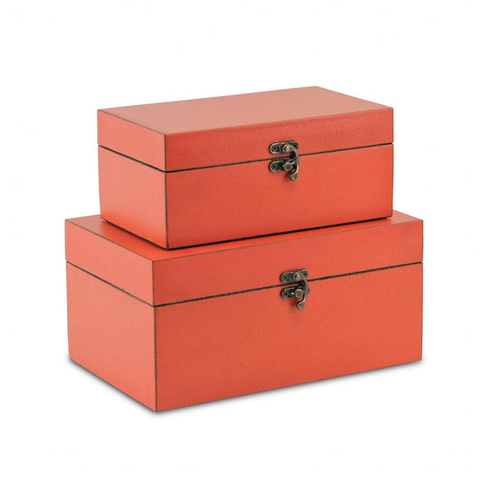 Set of Two Coral Wooden Storage Boxes - AFS