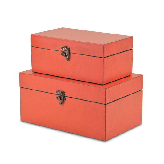 Set of Two Coral Wooden Storage Boxes - AFS