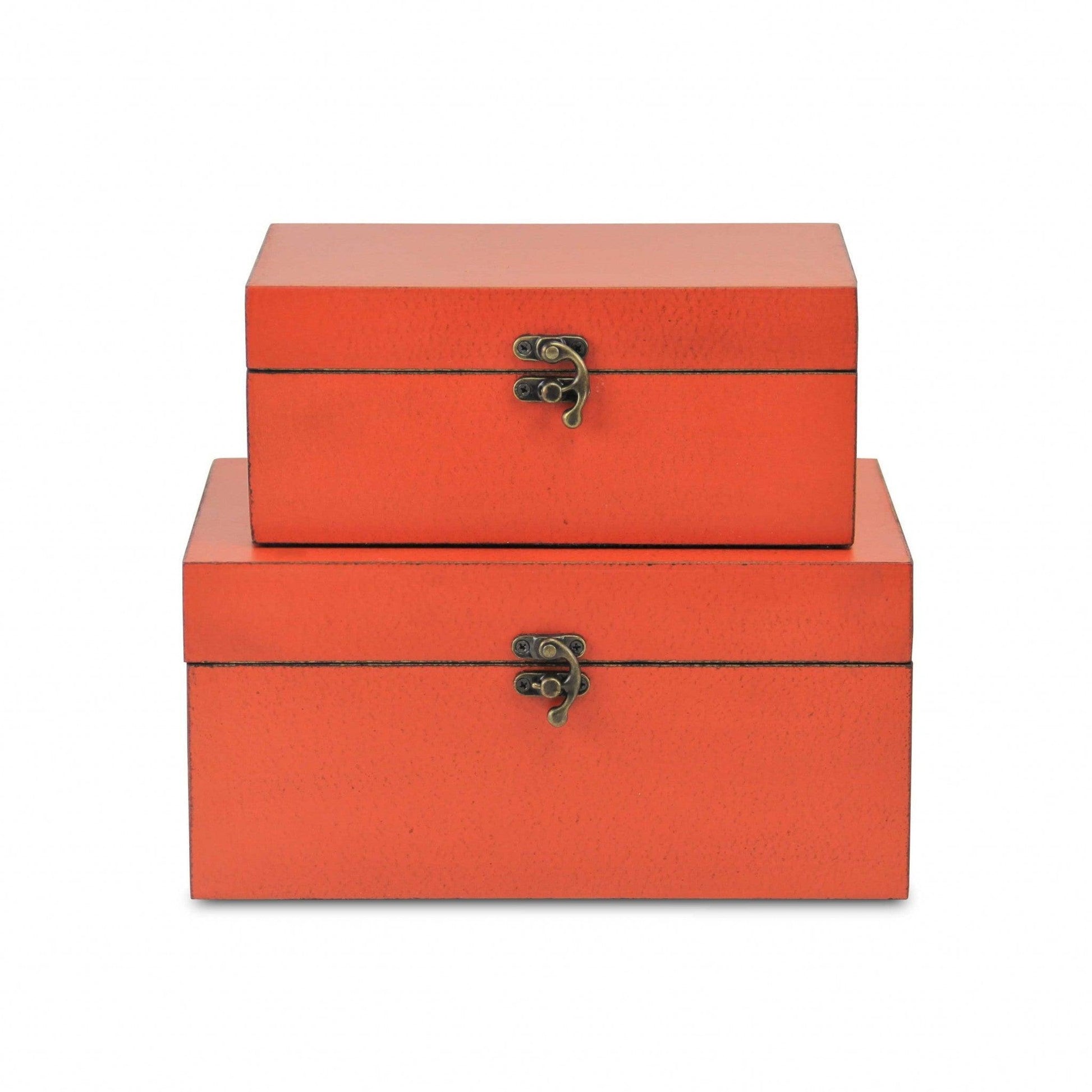 Set of Two Coral Wooden Storage Boxes - AFS