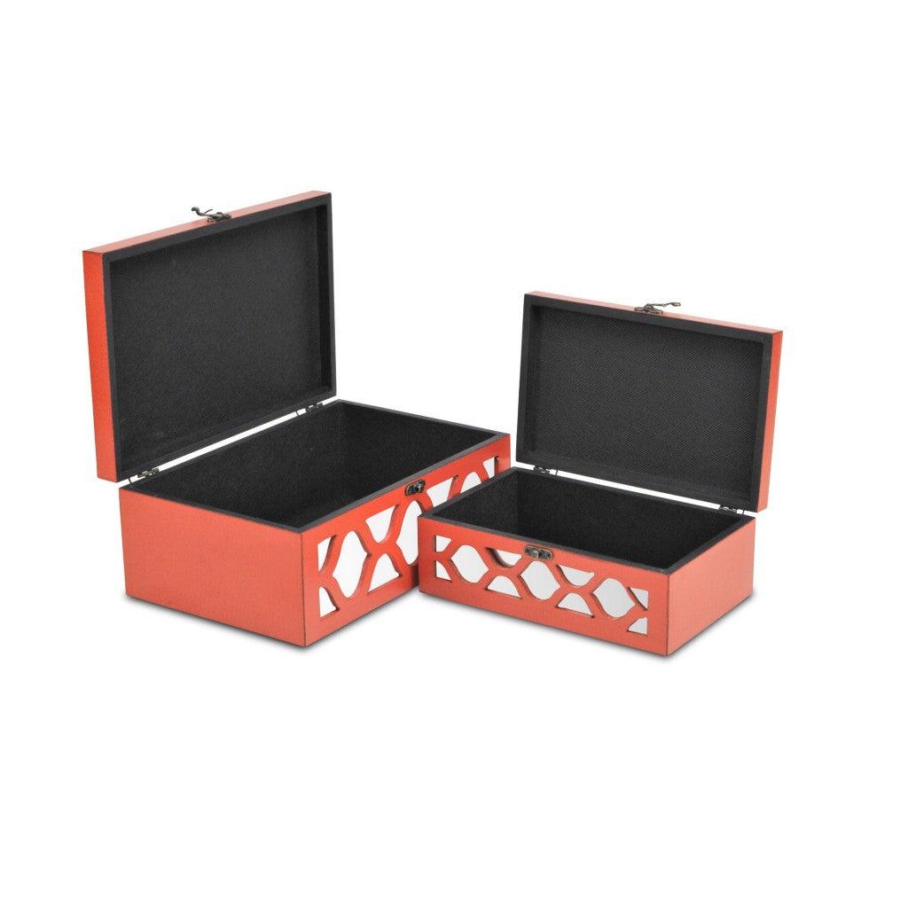 Set of Coral Quatrefoil Mirror Jewelry Storage Boxes - AFS