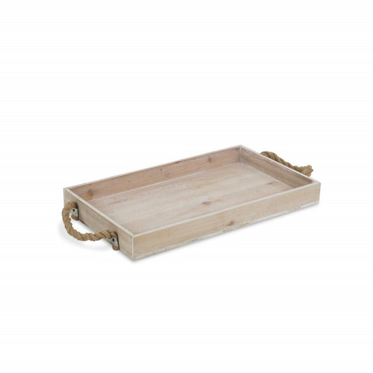 Light Gray Wooden Tray with Rope Handles - AFS